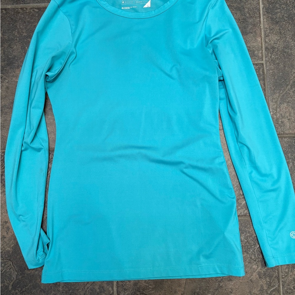 White Cross Blue Fitted Long Sleeve Tee